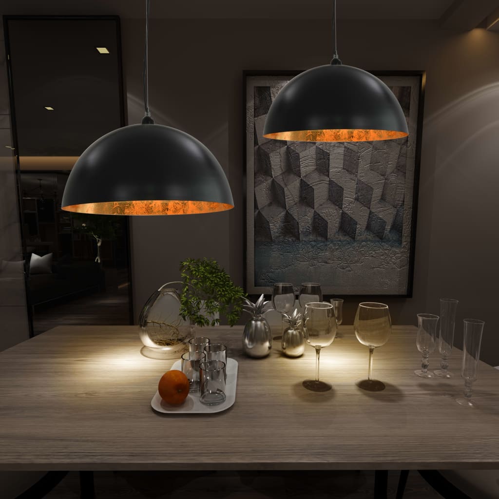 2 Pcs Plafonniers Noir Et Doré Semi-Sphérique E27