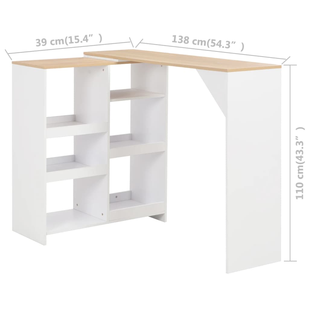 Table De Bar Avec Tablette Amovible Blanc 138X39X110 Cm