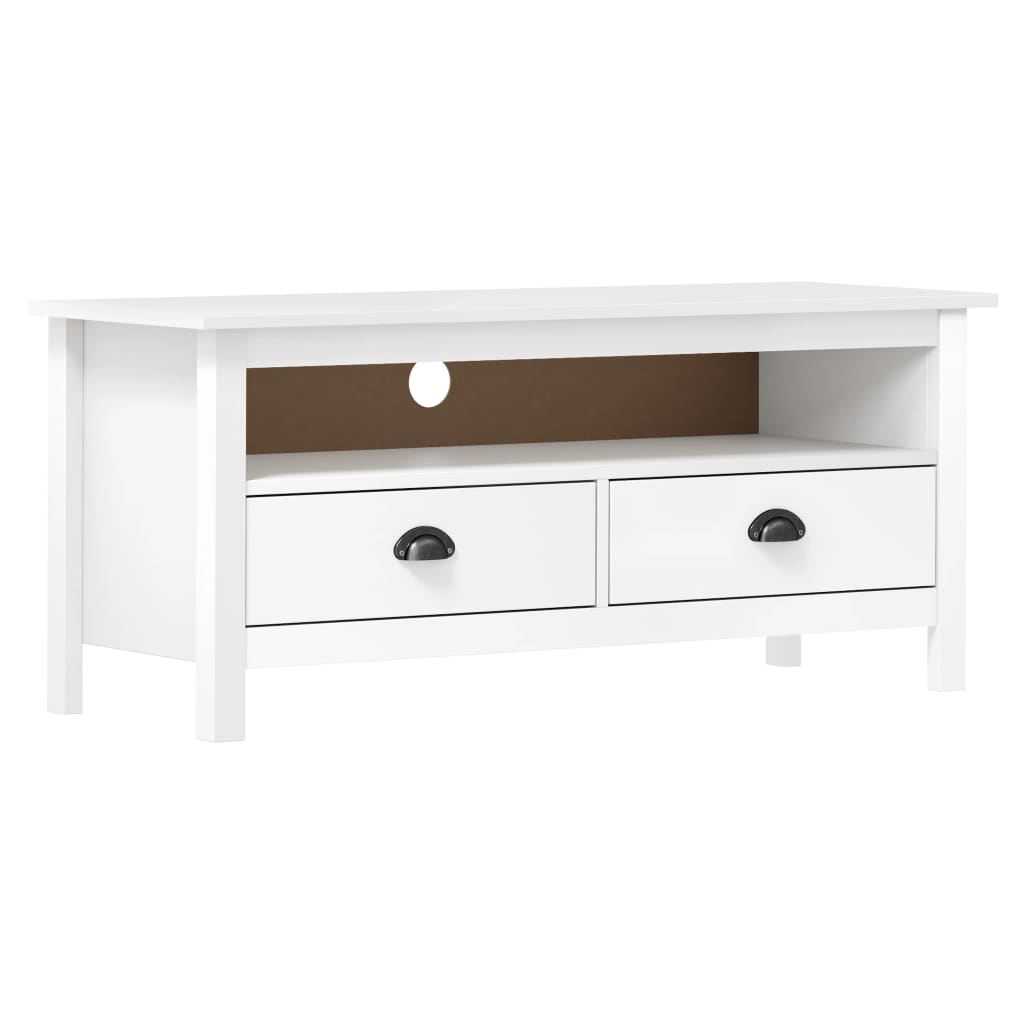 Meuble Tv Hill Range Blanc 110X40X47 Cm Bois De Pin Solide