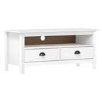 Meuble Tv Hill Range Blanc 110X40X47 Cm Bois De Pin Solide