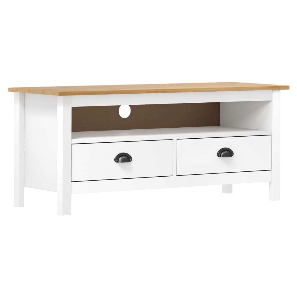 Meuble Tv Hill Range Blanc 110X40X47 Cm Bois De Pin Solide