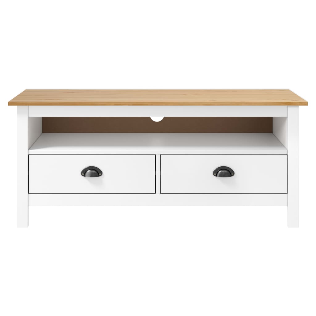 Meuble Tv Hill Range Blanc 110X40X47 Cm Bois De Pin Solide