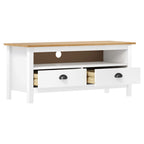 Meuble Tv Hill Range Blanc 110X40X47 Cm Bois De Pin Solide