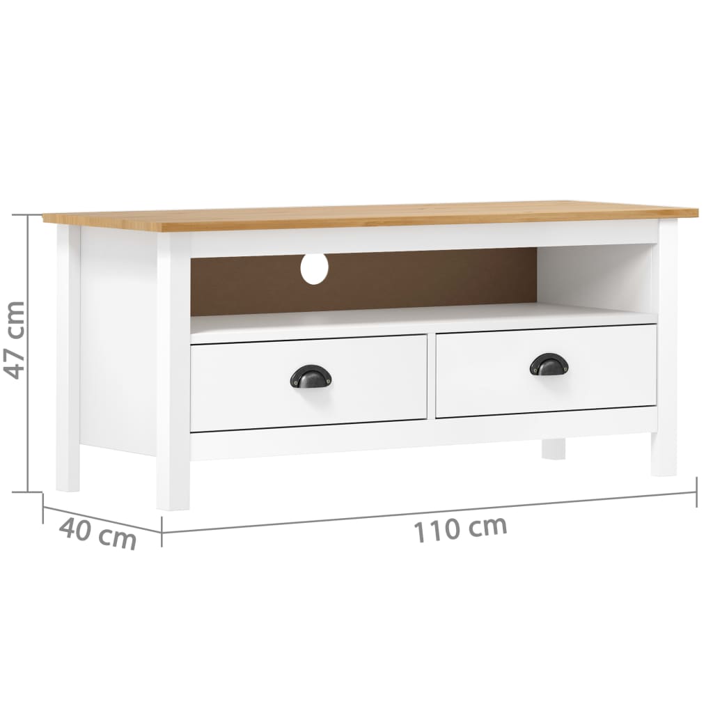 Meuble Tv Hill Range Blanc 110X40X47 Cm Bois De Pin Solide