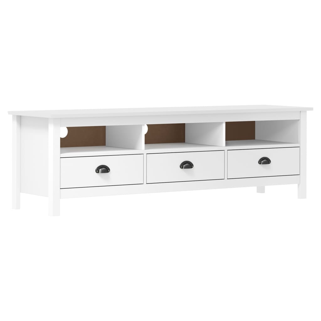 Meuble Tv Hill Range Blanc 158X40X47 Cm Bois De Pin Solide