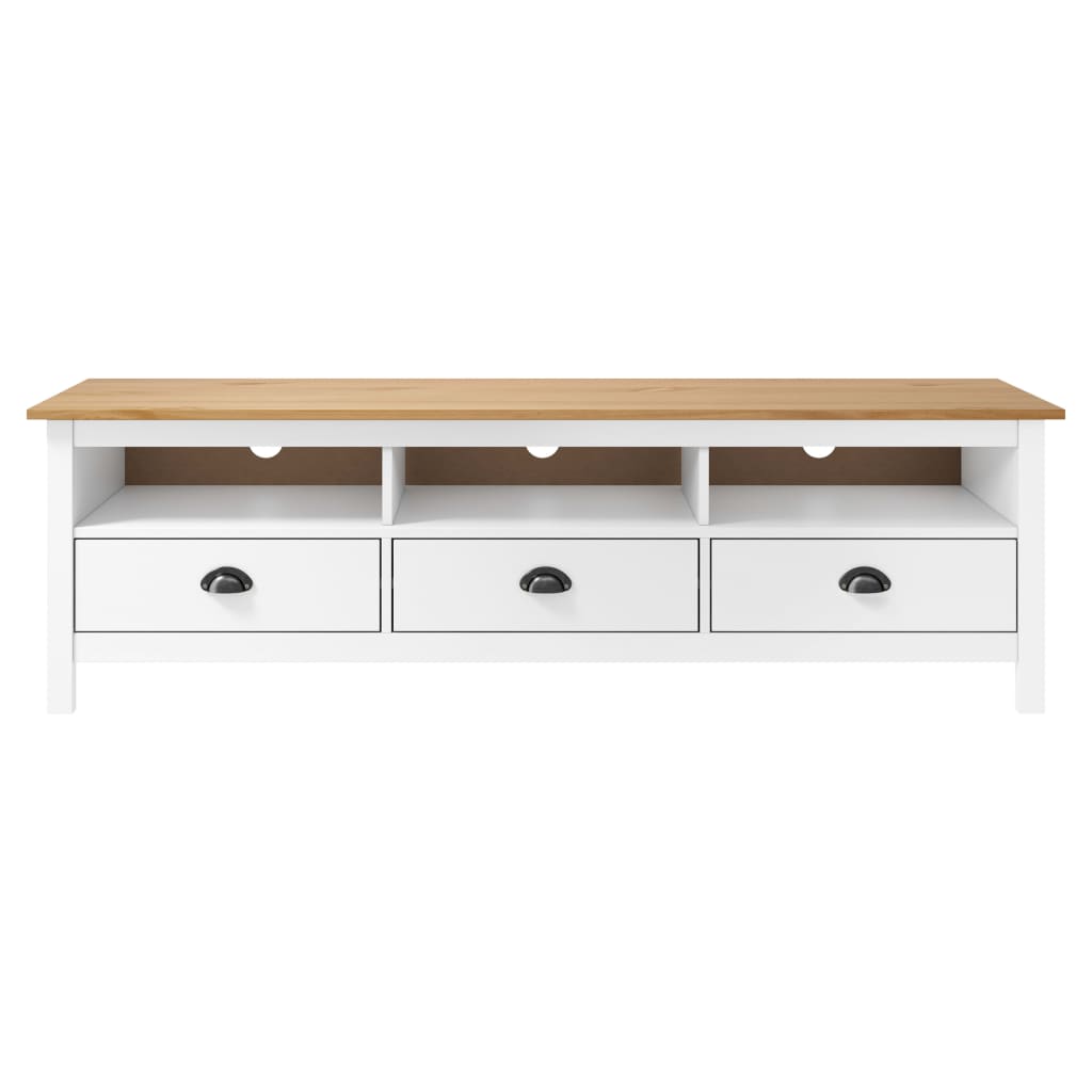 Meuble Tv Hill Range Blanc 158X40X47 Cm Bois De Pin Solide