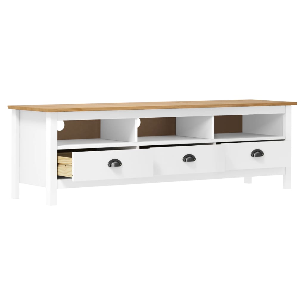 Meuble Tv Hill Range Blanc 158X40X47 Cm Bois De Pin Solide