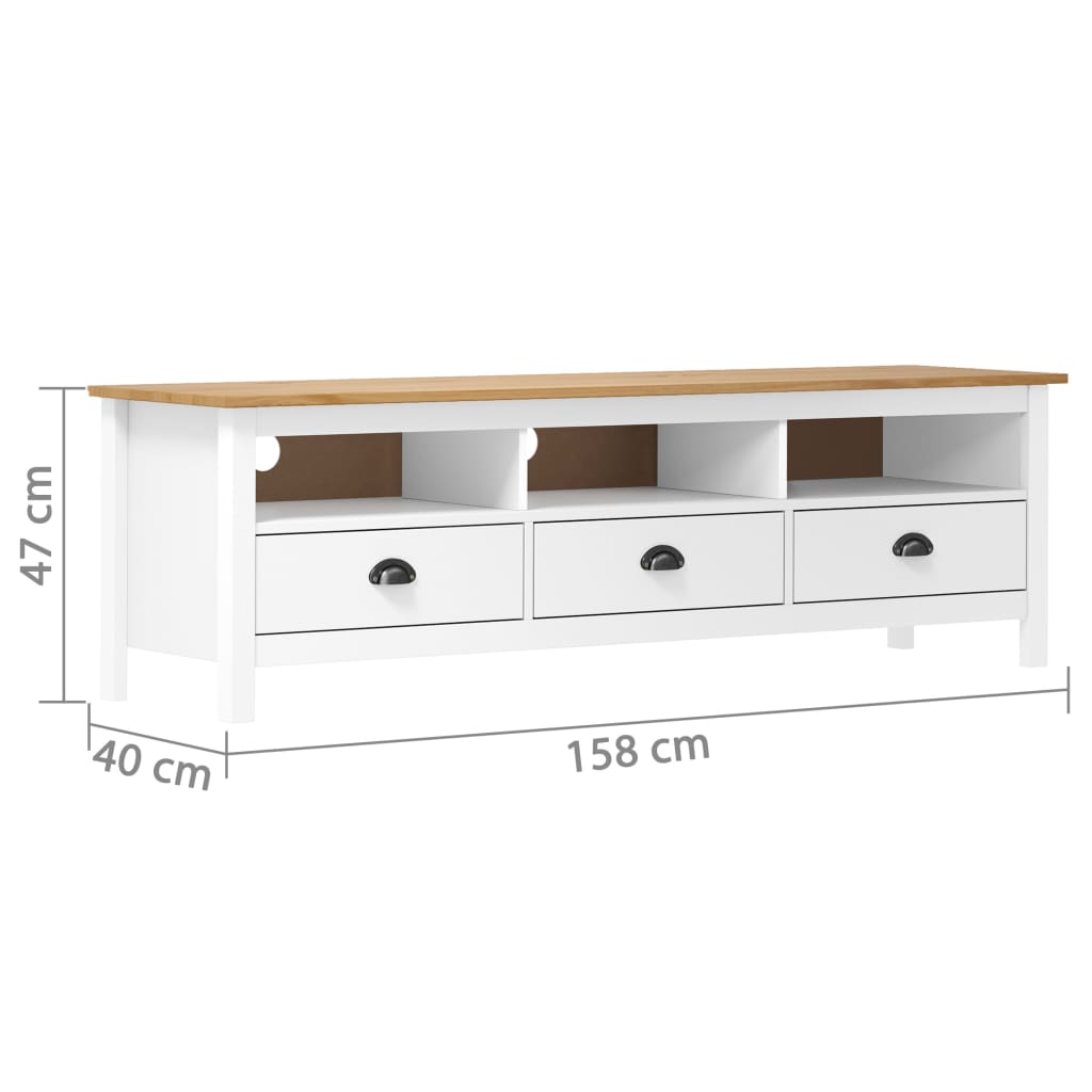 Meuble Tv Hill Range Blanc 158X40X47 Cm Bois De Pin Solide