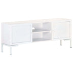Meuble Tv Blanc 115X30X46 Cm Bois Massif De Manguier