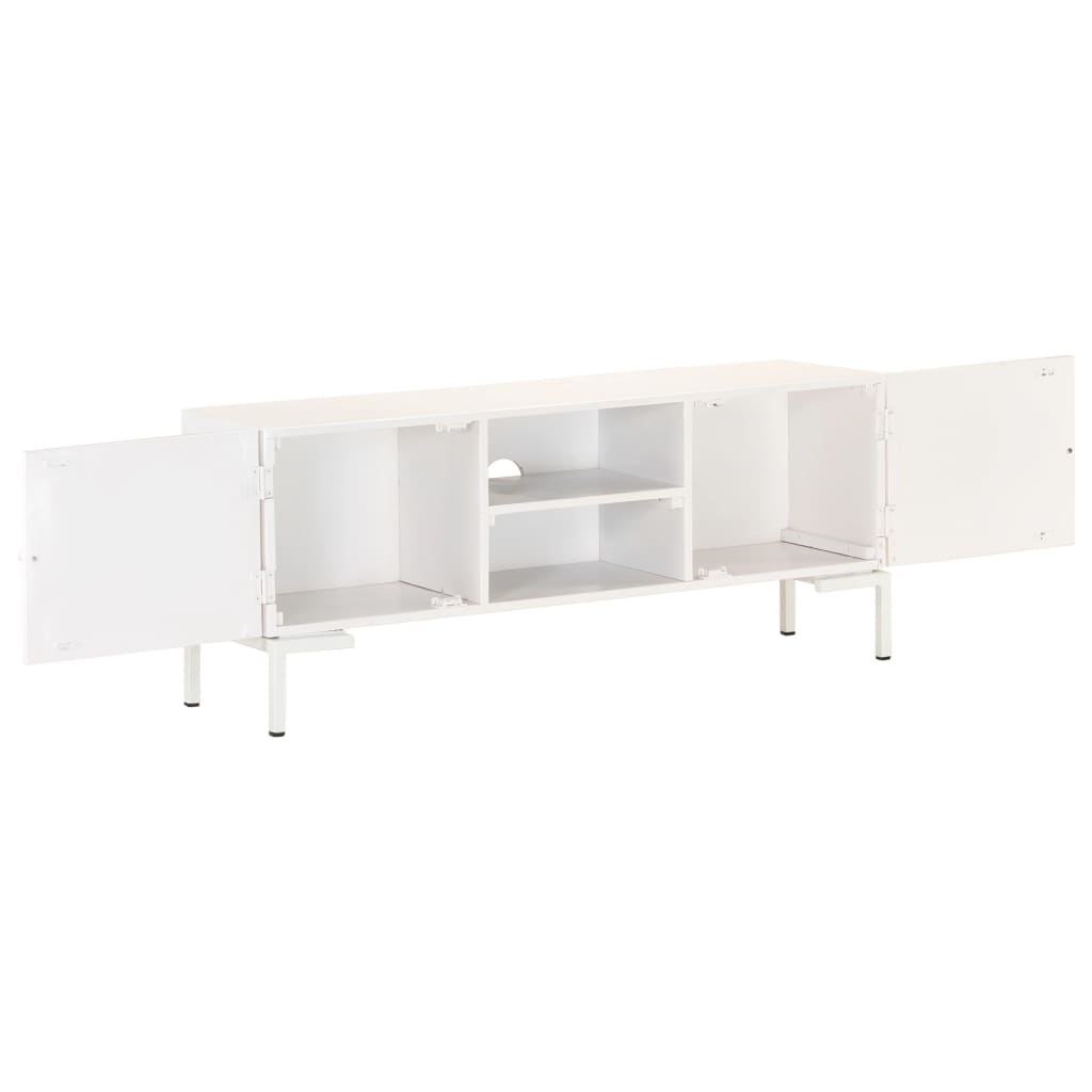 Meuble Tv Blanc 115X30X46 Cm Bois Massif De Manguier