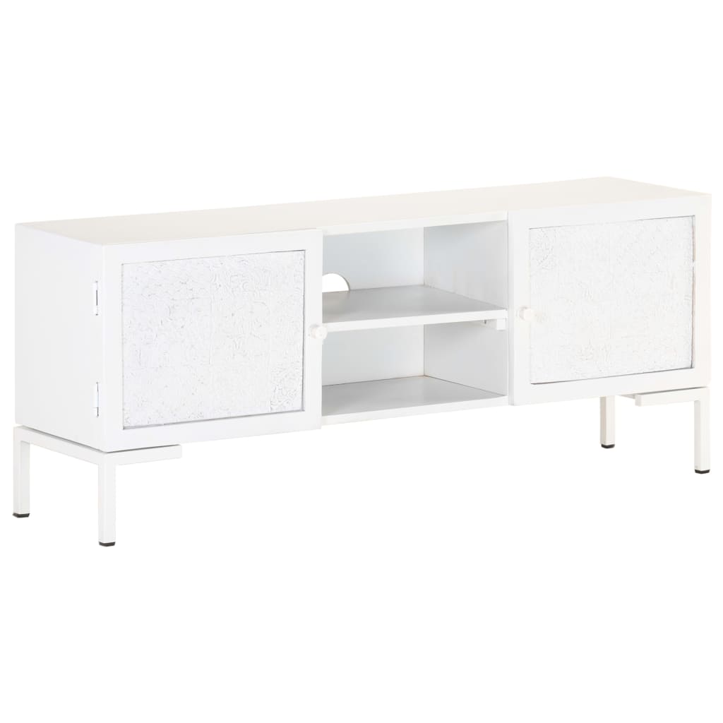 Meuble Tv Blanc 115X30X46 Cm Bois Massif De Manguier