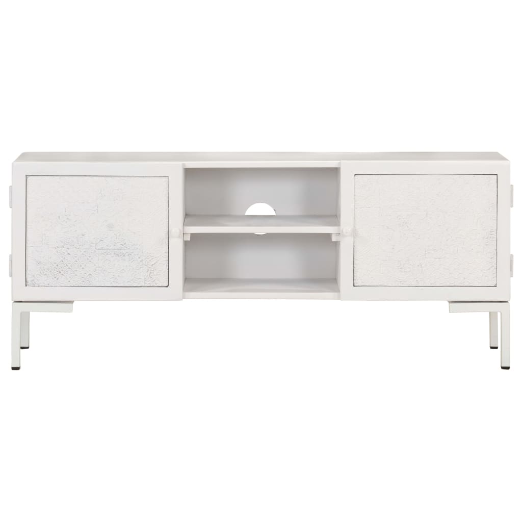 Meuble Tv Blanc 115X30X46 Cm Bois Massif De Manguier