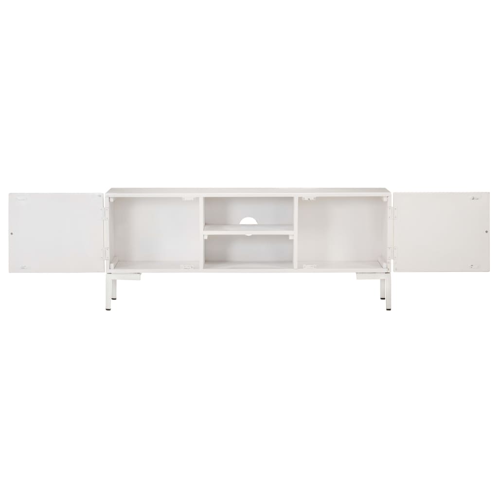 Meuble Tv Blanc 115X30X46 Cm Bois Massif De Manguier