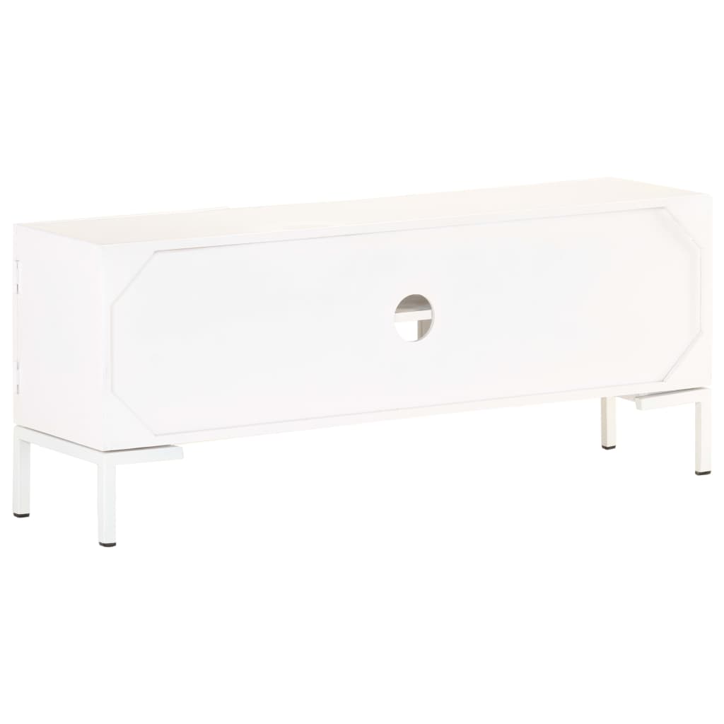 Meuble Tv Blanc 115X30X46 Cm Bois Massif De Manguier