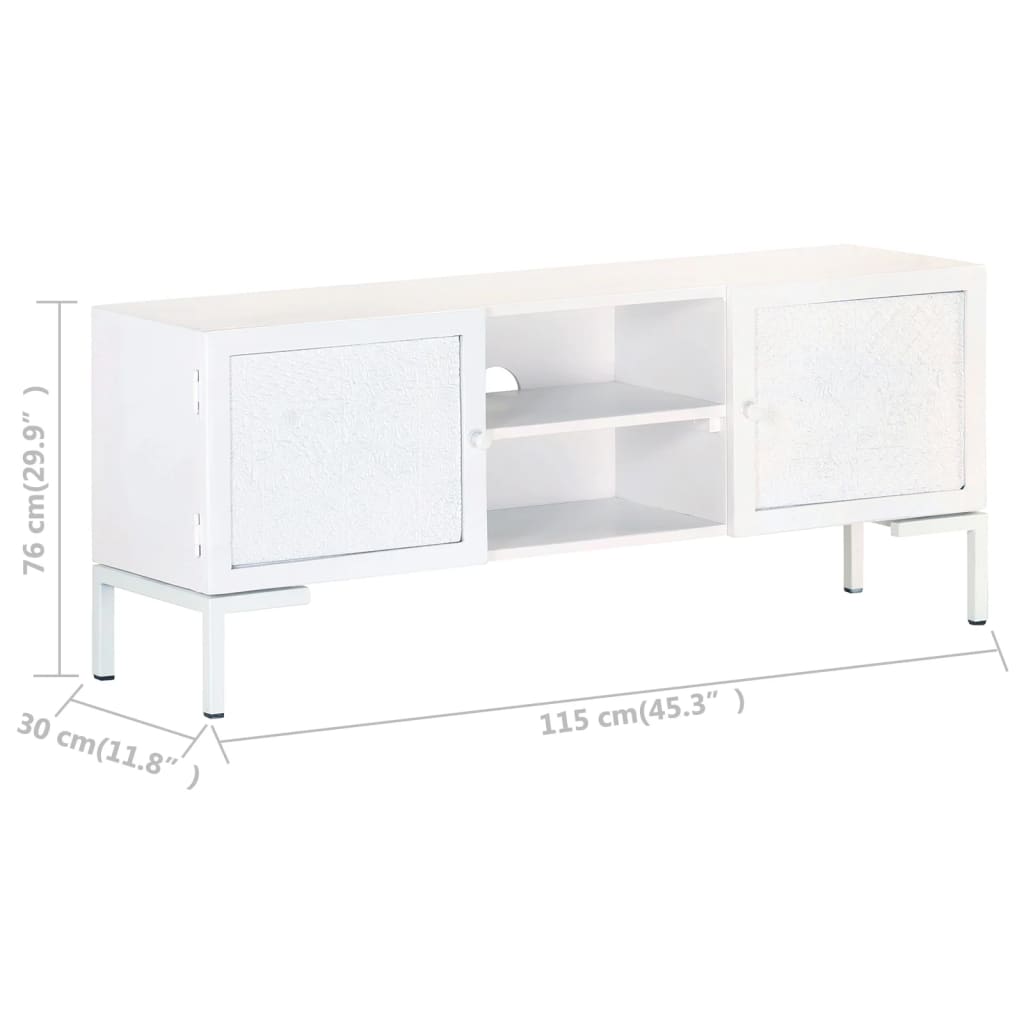 Meuble Tv Blanc 115X30X46 Cm Bois Massif De Manguier