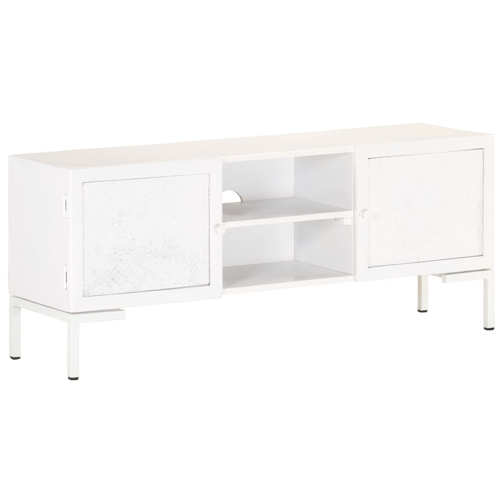 Meuble Tv Blanc 115X30X46 Cm Bois Massif De Manguier