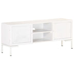 Meuble Tv Blanc 115X30X46 Cm Bois Massif De Manguier