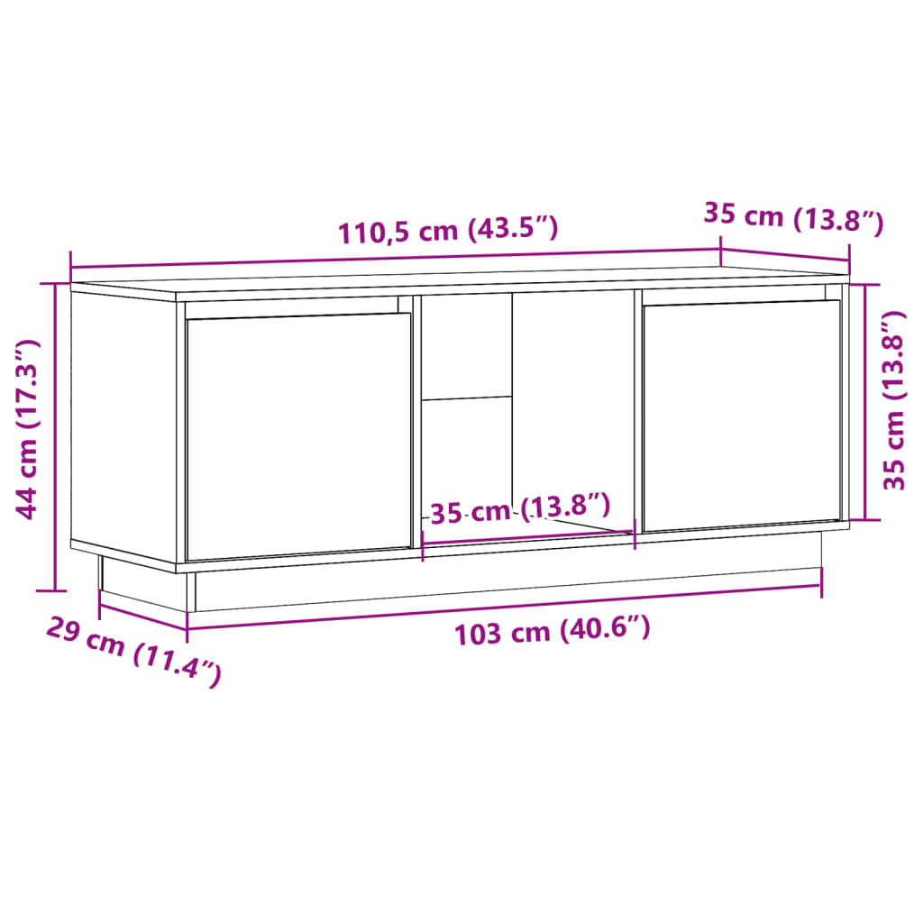 Meuble Tv 110,5X35X44 Cm Bois De Pin Massif