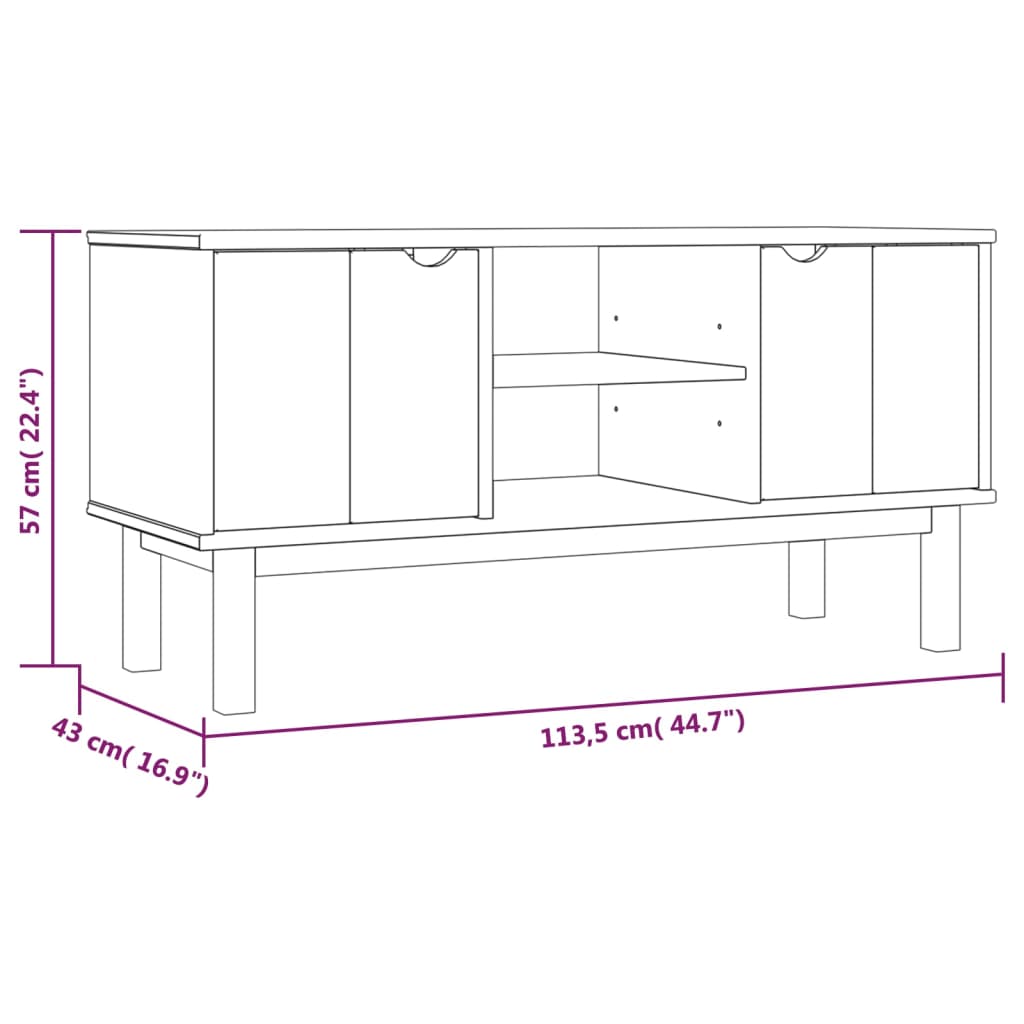 Meuble Tv Otta 113,5X43X57 Cm Bois De Pin Massif