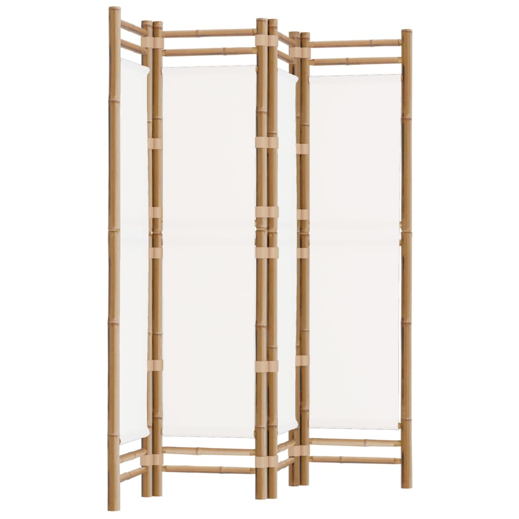 Cloison De Séparation Pliante 4 Panneaux 160 Cm Bambou Et Toile