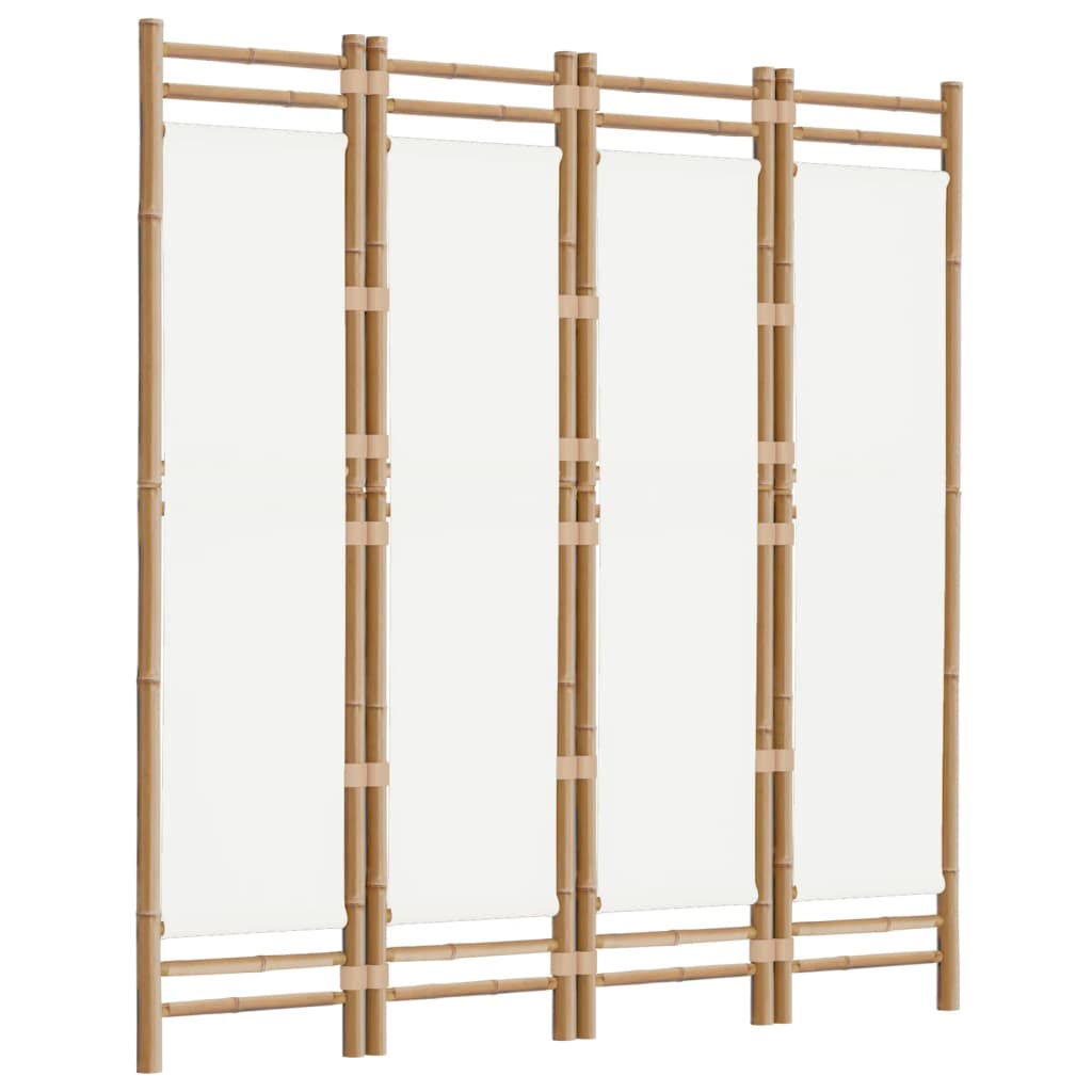 Cloison De Séparation Pliante 4 Panneaux 160 Cm Bambou Et Toile