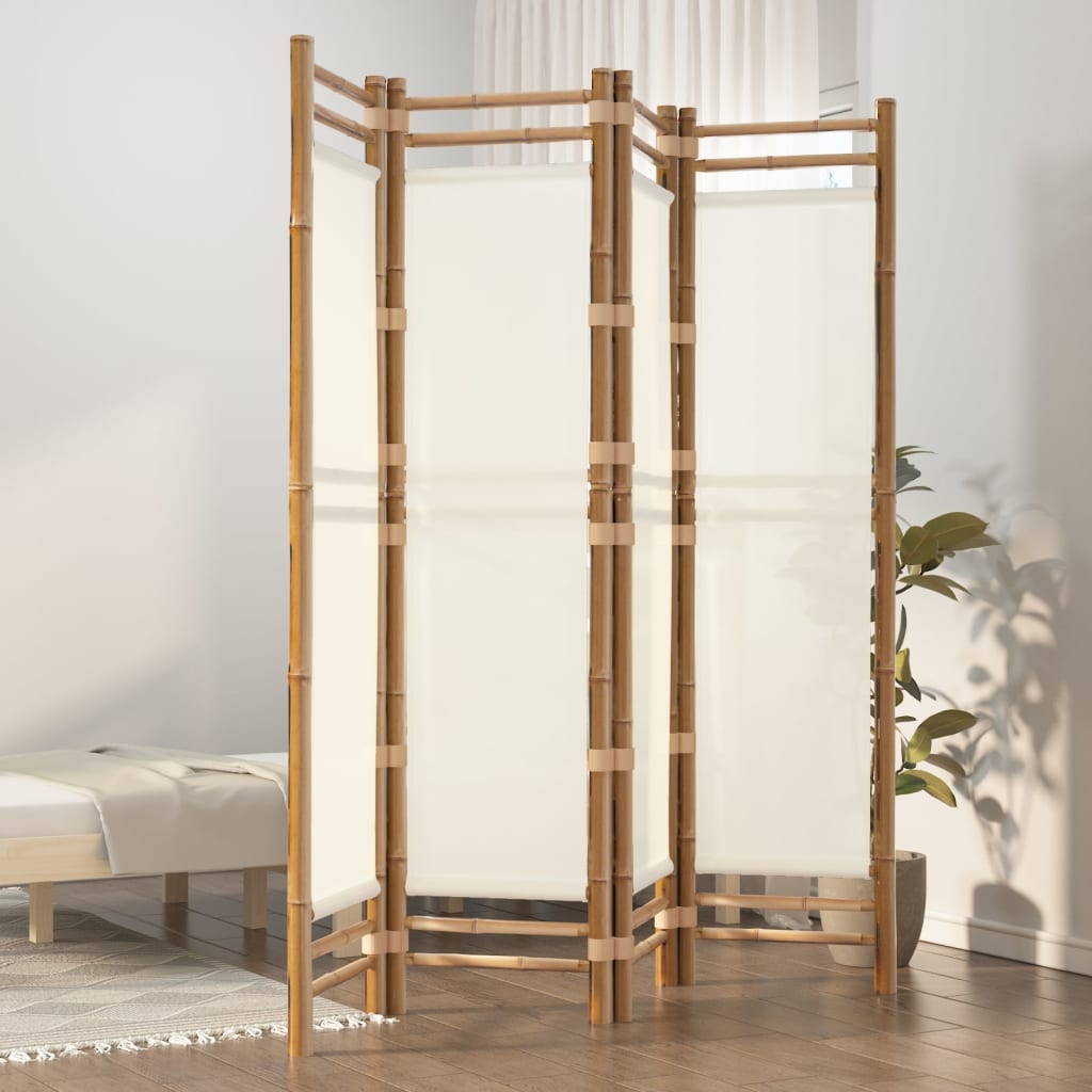 Cloison De Séparation Pliante 4 Panneaux 160 Cm Bambou Et Toile