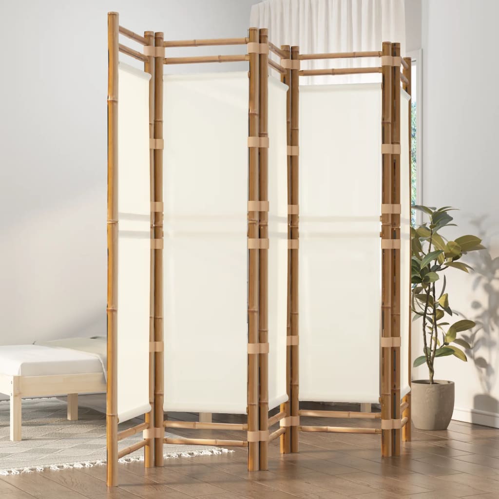 Cloison De Séparation Pliante 4 Panneaux 160 Cm Bambou Et Toile