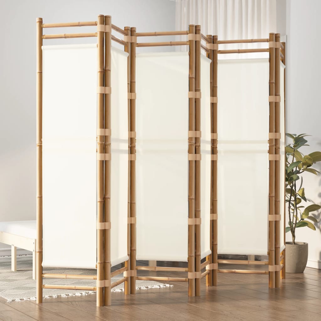 Cloison De Séparation Pliante 4 Panneaux 160 Cm Bambou Et Toile