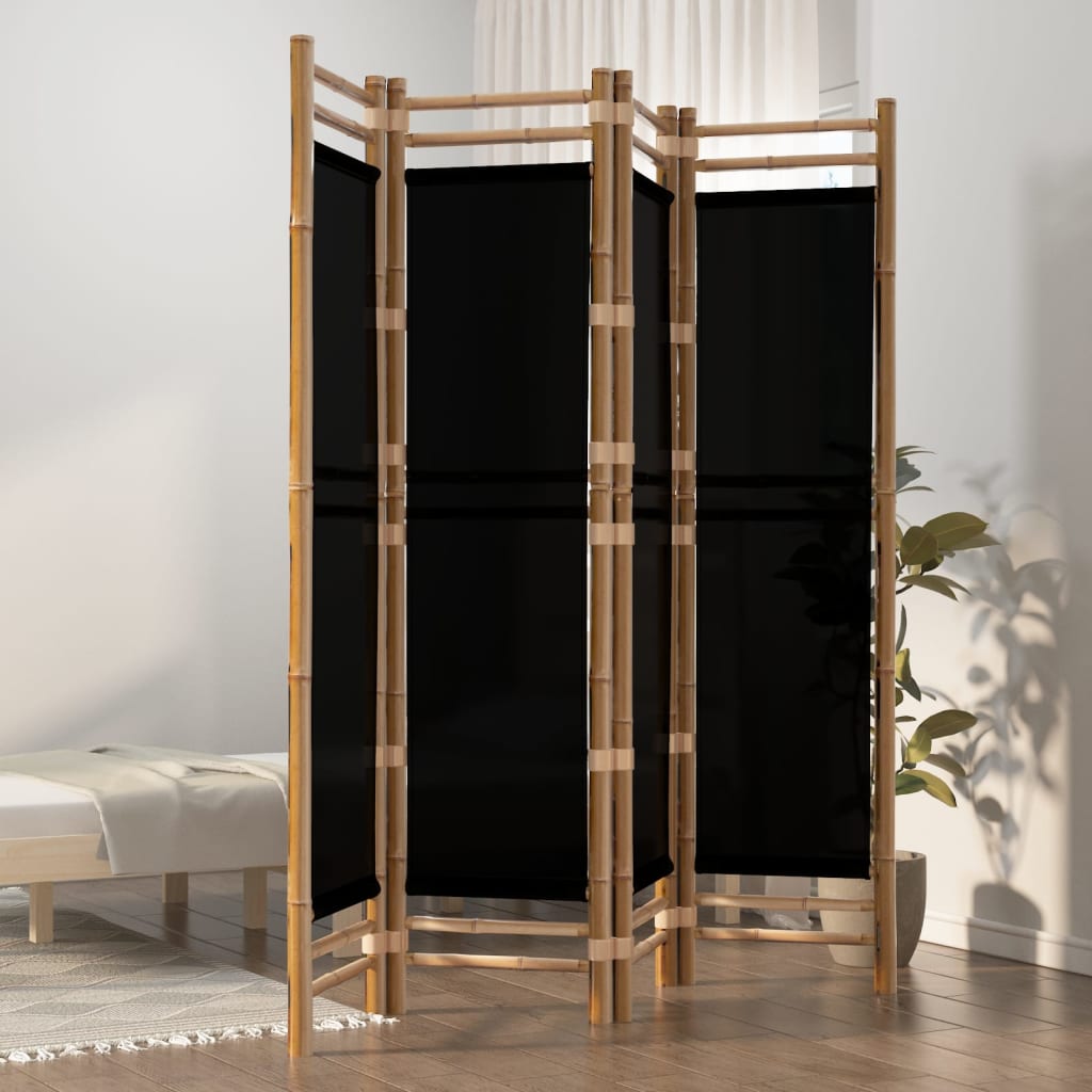 Cloison De Séparation Pliante 4 Panneaux 160 Cm Bambou Et Toile