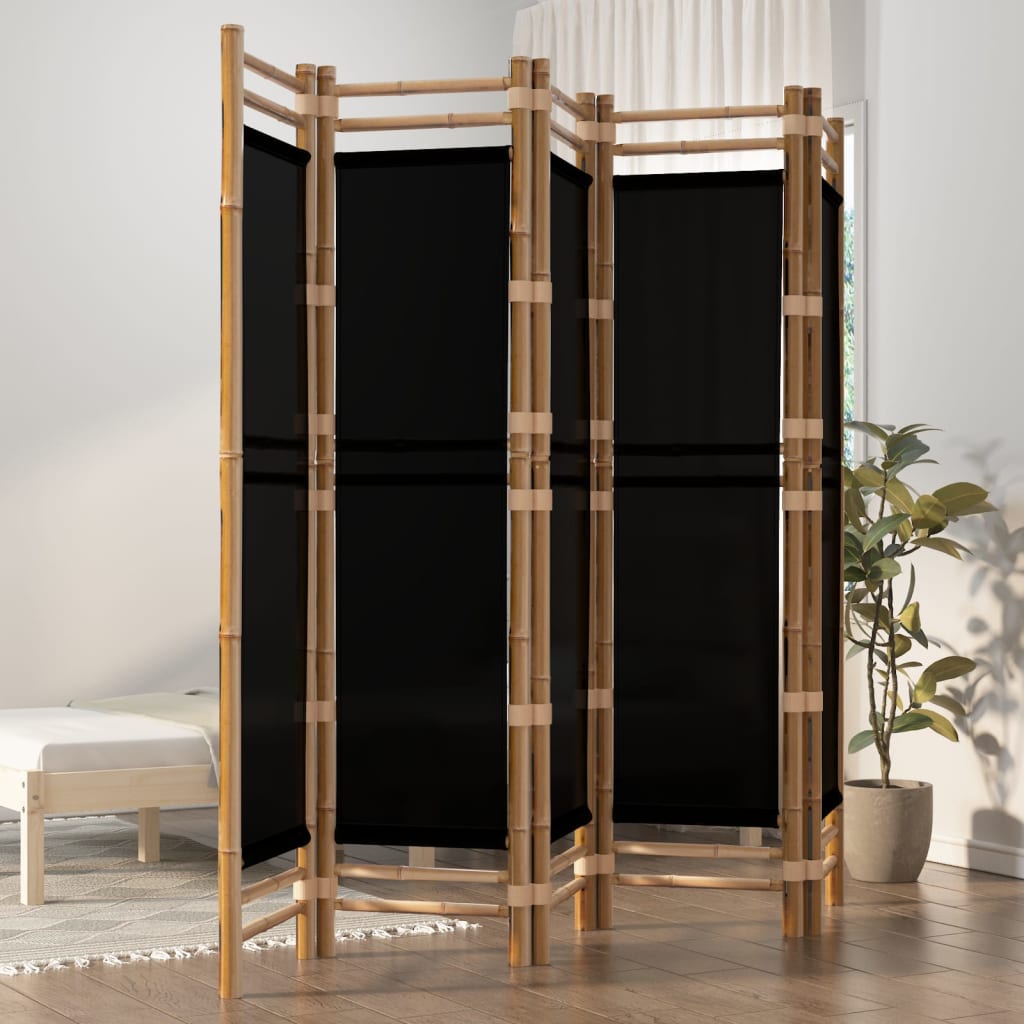 Cloison De Séparation Pliante 4 Panneaux 160 Cm Bambou Et Toile