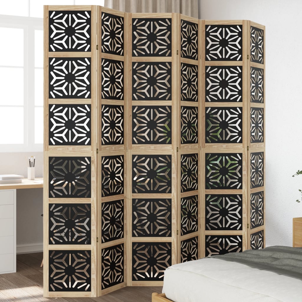 Cloison De Séparation 4 Panneaux Marron Noir Paulownia Massif