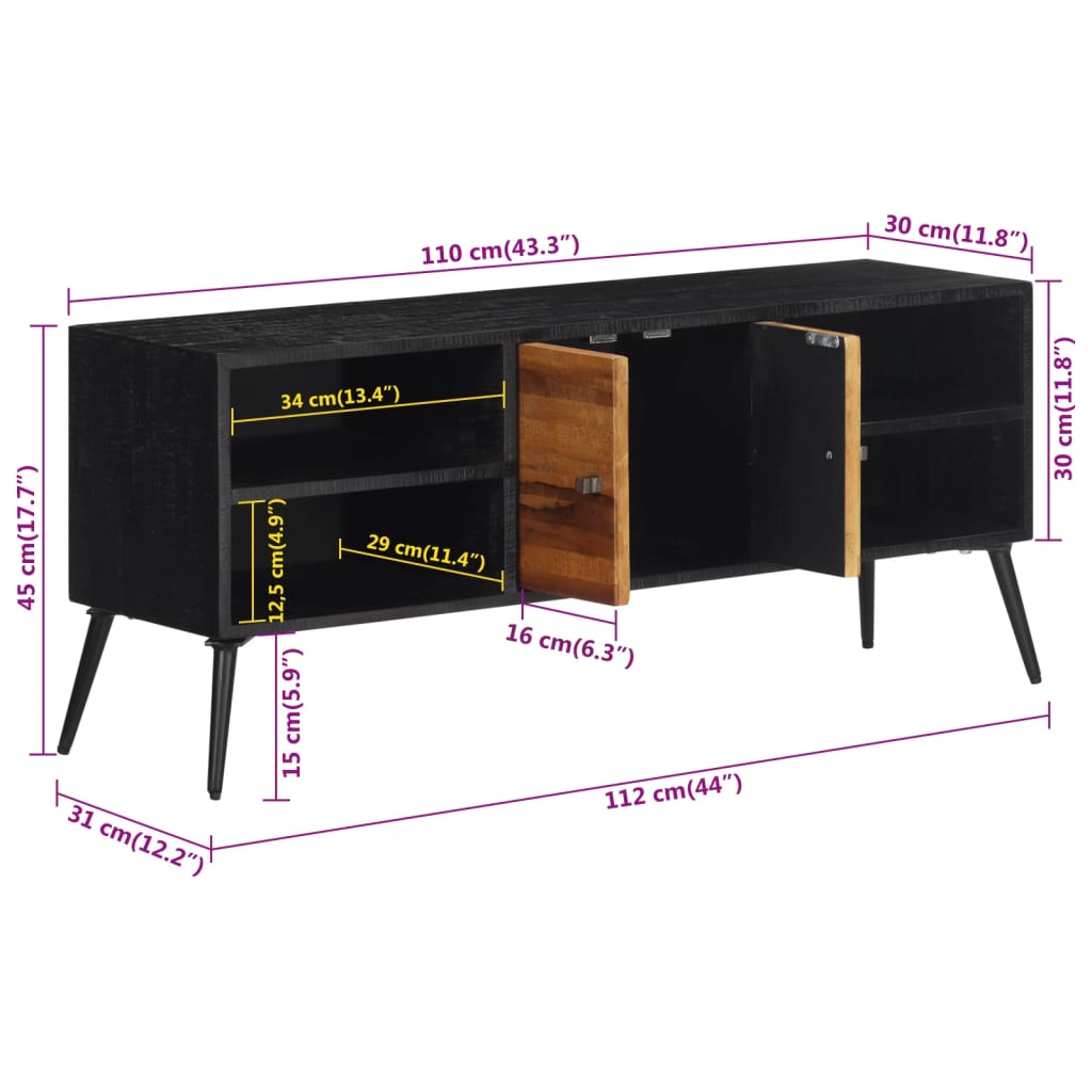 Meuble Tv 112X31X45 Cm Teck Massif Récupéré