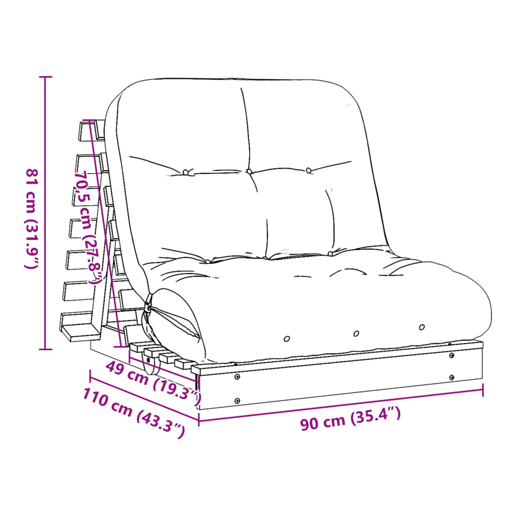 Canapé-Lit Futon Avec Matelas Bois Massif De Pin