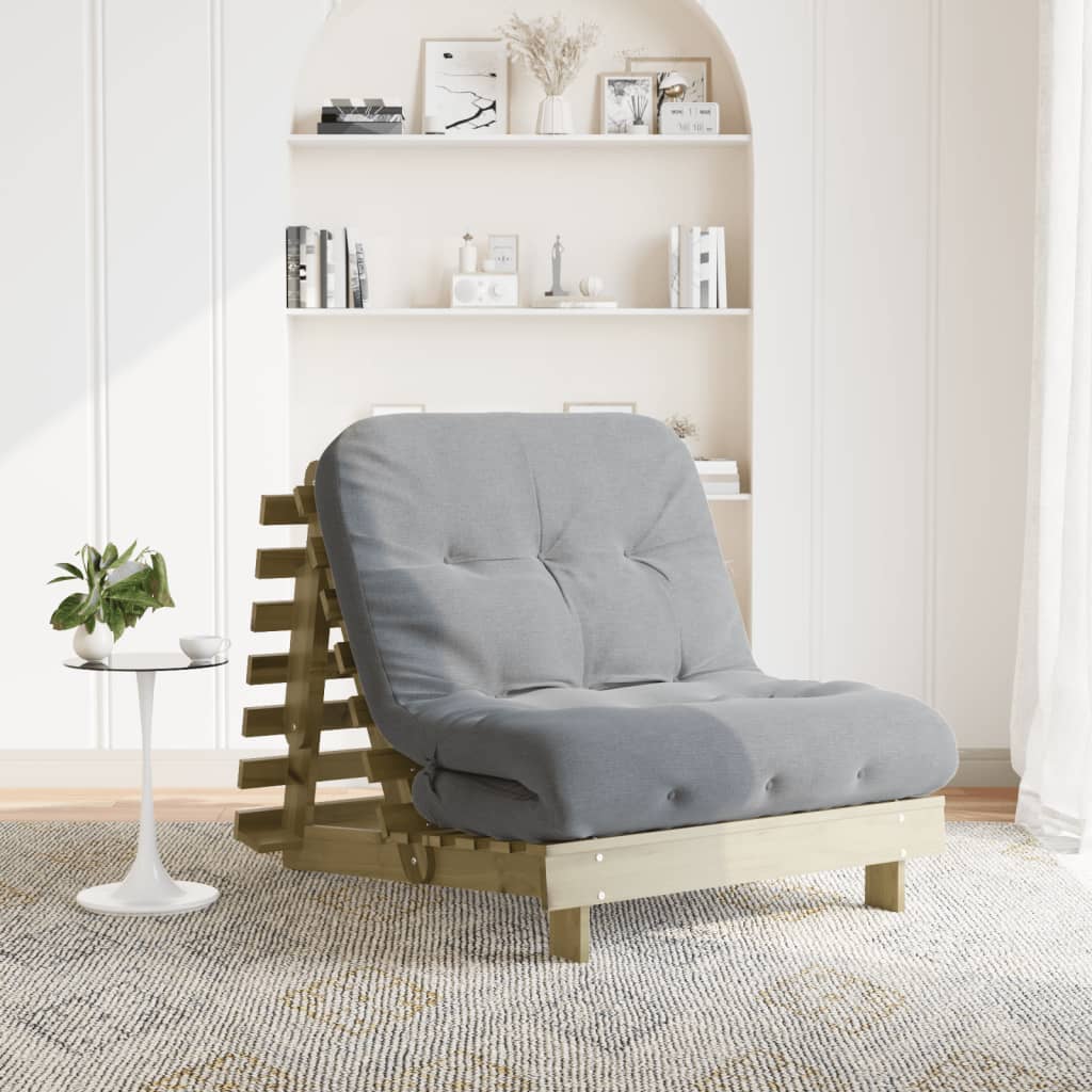 Canapé-Lit Futon Avec Matelas Bois Massif De Pin