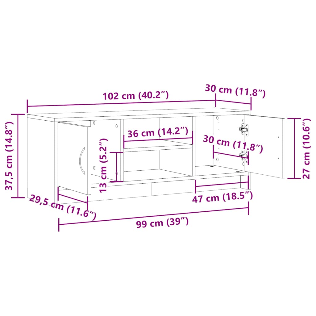 Meuble Tv 102X30X37,5 Cm Bois D'ingénierie
