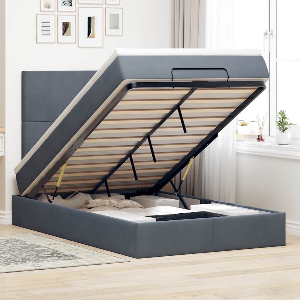 Cadre De Lit Ottoman Avec Matelas 160X200Cm Velours