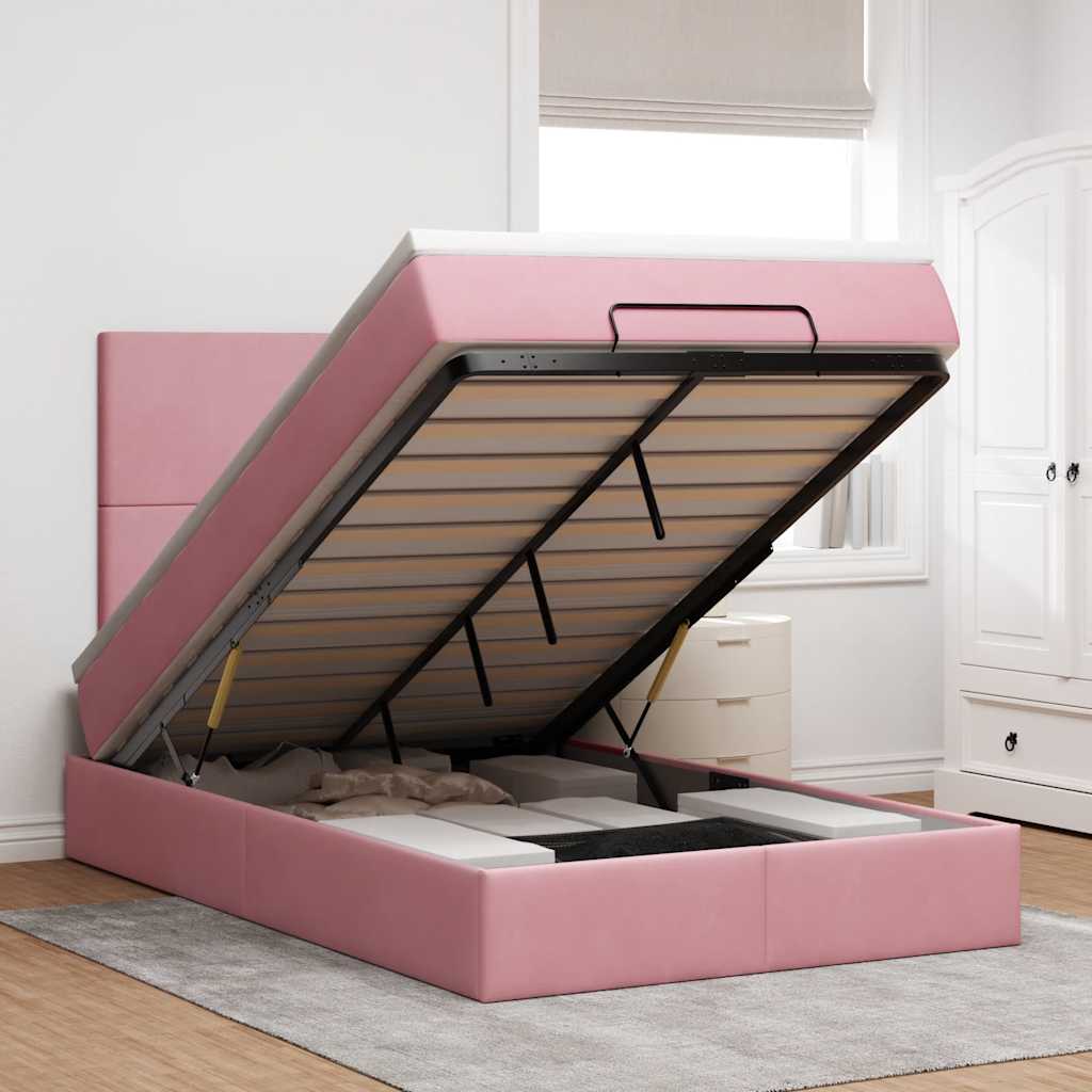 Cadre De Lit Ottoman Avec Matelas 160X200Cm Velours