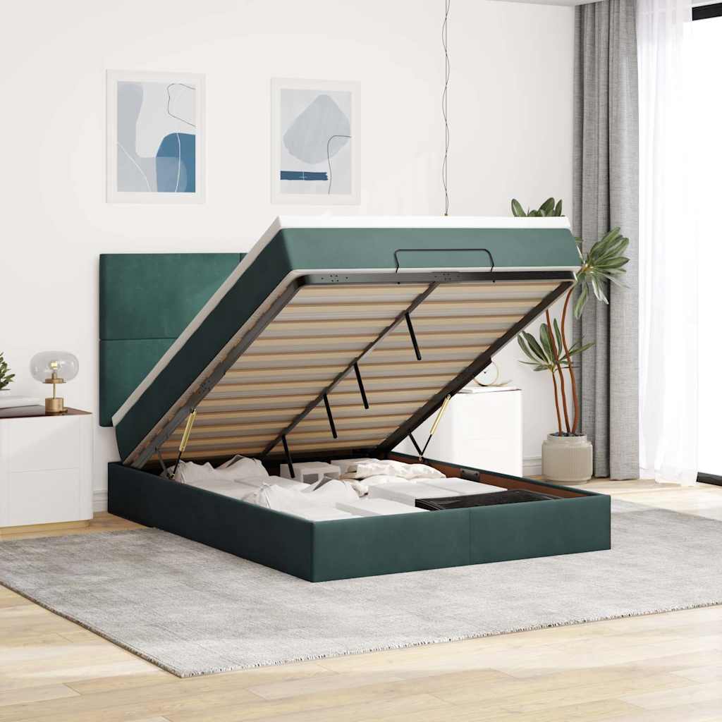 Cadre De Lit Ottoman Avec Matelas 160X200Cm Velours
