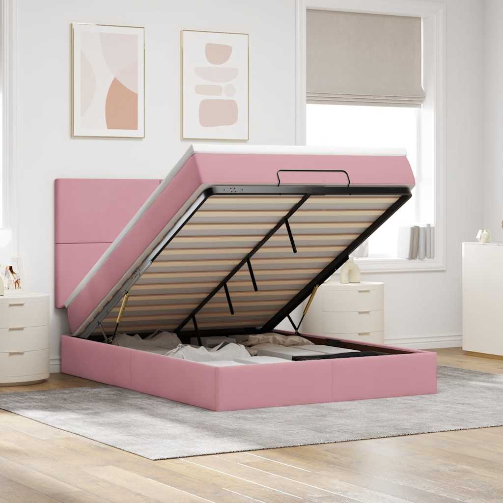 Cadre De Lit Ottoman Avec Matelas 160X200Cm Velours