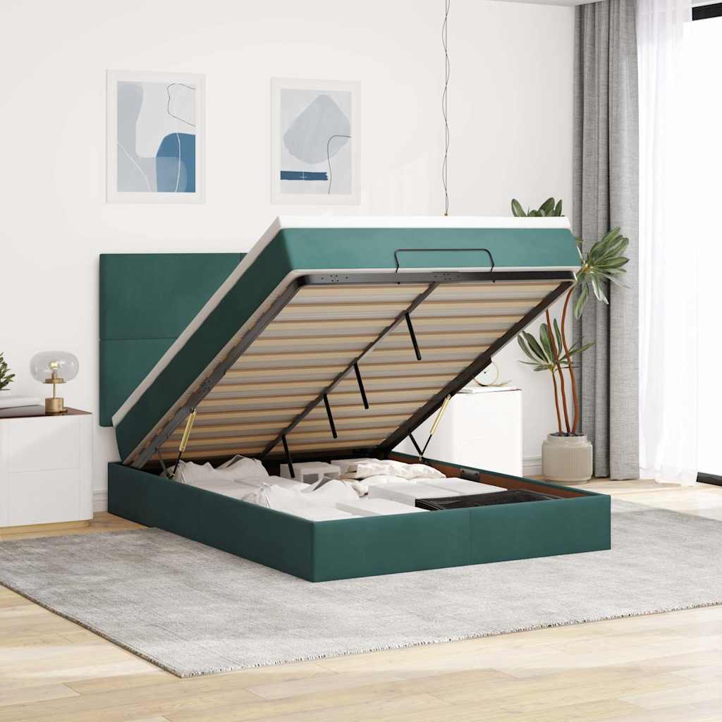 Cadre De Lit Ottoman Avec Matelas 160X200Cm Velours