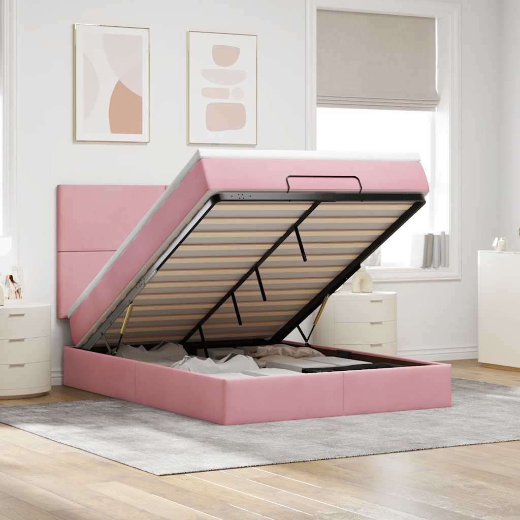 Cadre De Lit Ottoman Avec Matelas 160X200Cm Velours