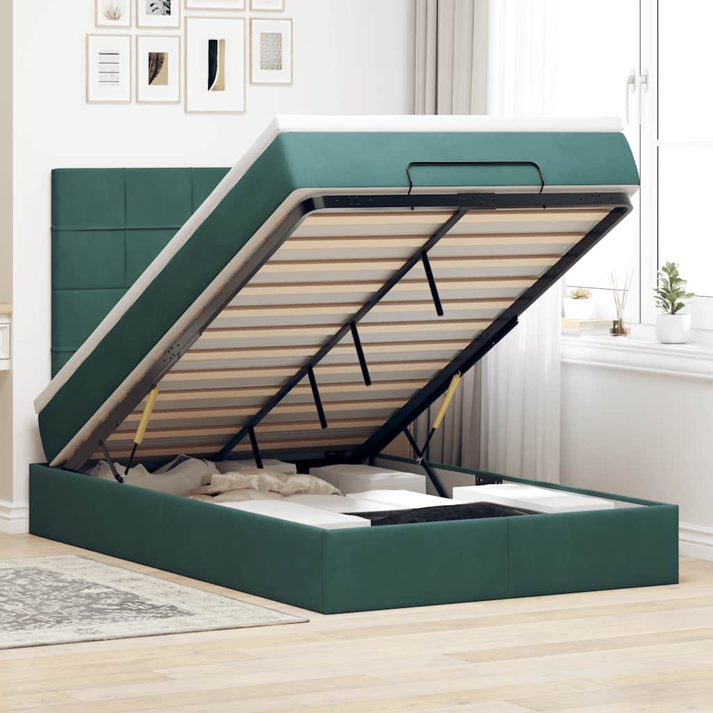 Cadre De Lit Ottoman Avec Matelas 160X200Cm Velours