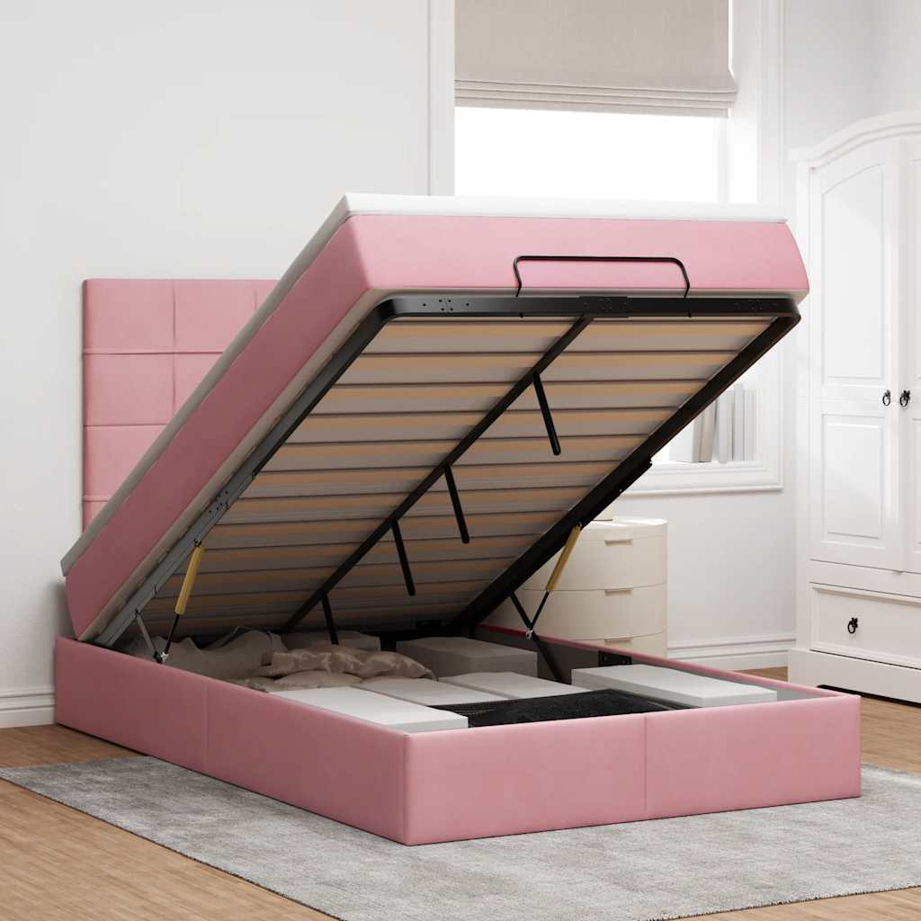 Cadre De Lit Ottoman Avec Matelas 160X200Cm Velours