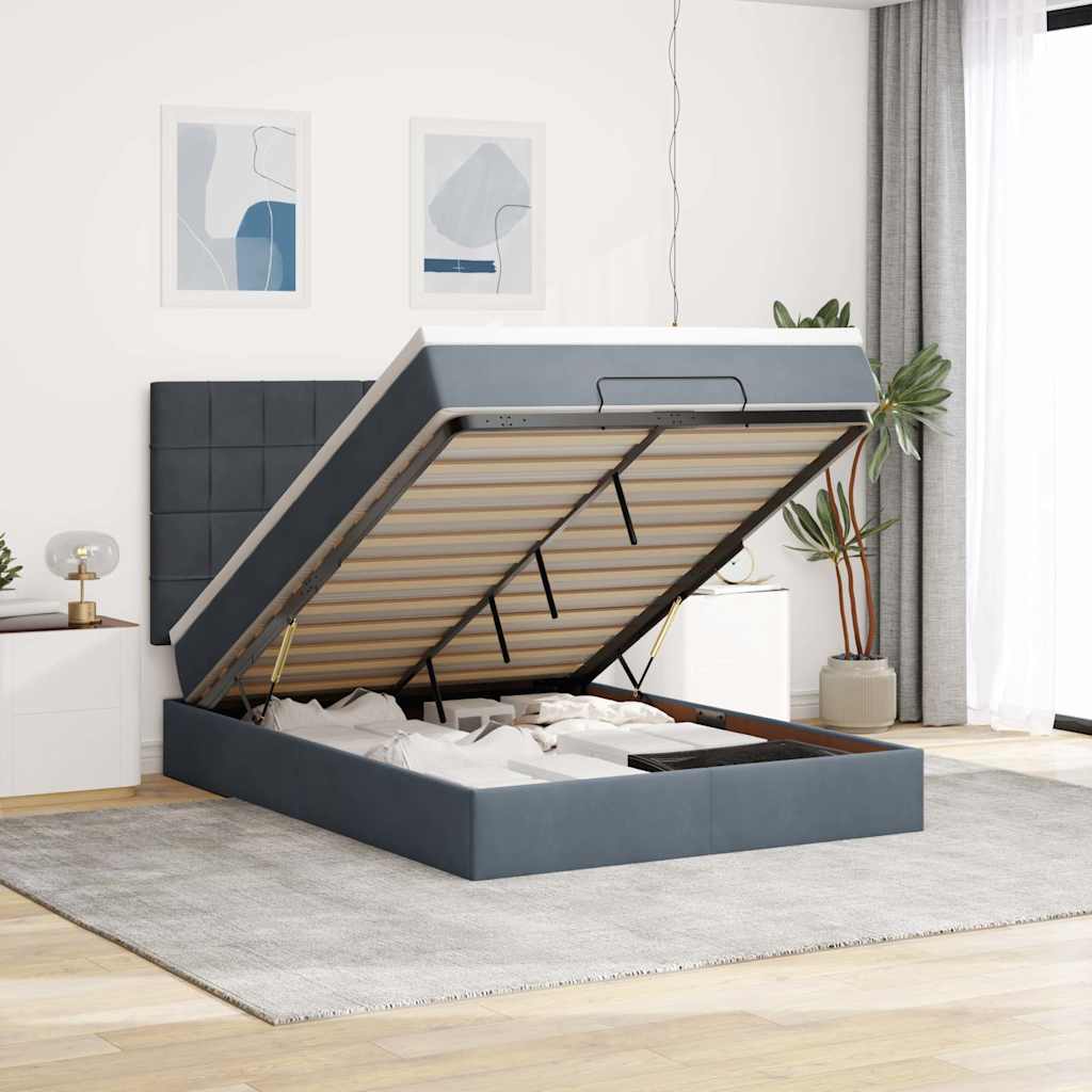 Cadre De Lit Ottoman Avec Matelas 160X200Cm Velours