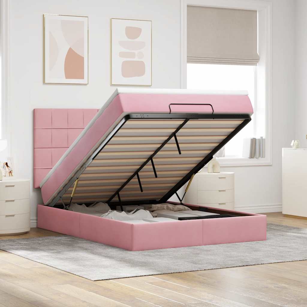 Cadre De Lit Ottoman Avec Matelas 160X200Cm Velours