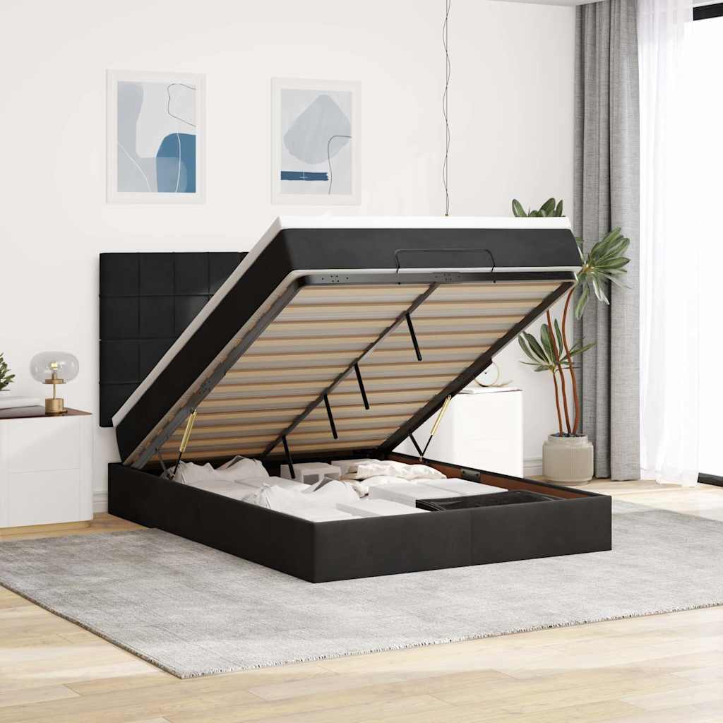 Cadre De Lit Ottoman Avec Matelas 160X200Cm Velours