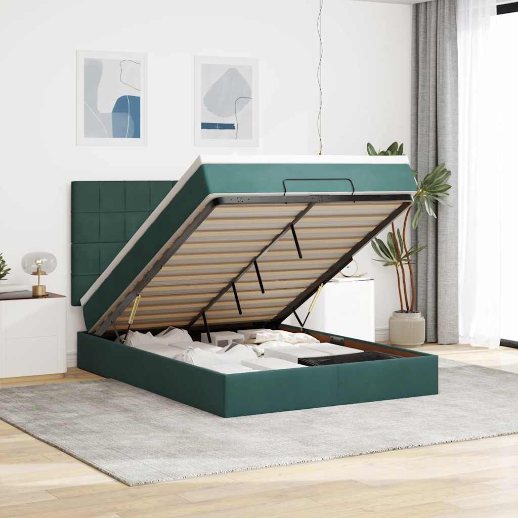 Cadre De Lit Ottoman Avec Matelas 160X200Cm Velours