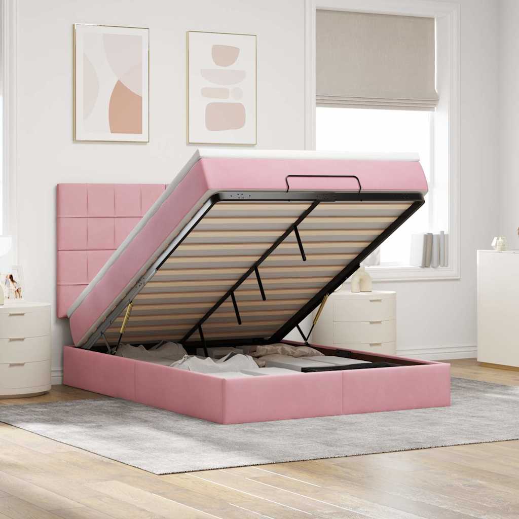 Cadre De Lit Ottoman Avec Matelas 160X200Cm Velours