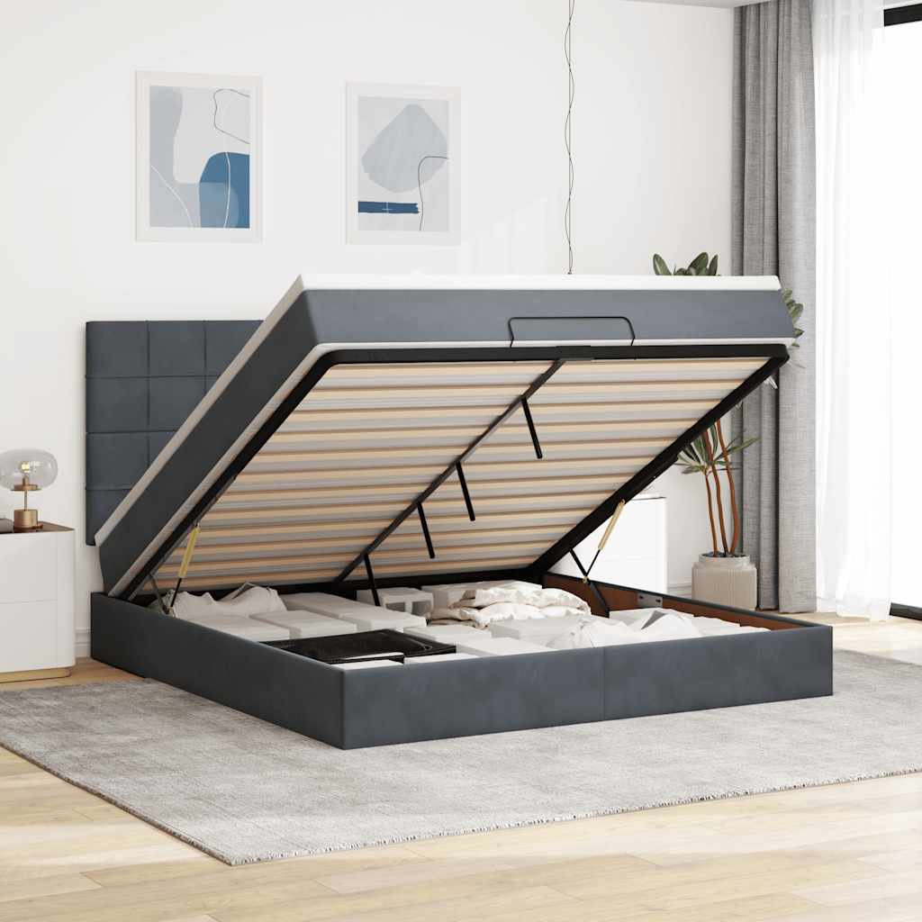 Cadre De Lit Ottoman Avec Matelas 160X200Cm Velours