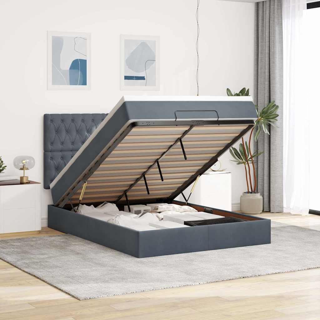 Cadre De Lit Ottoman Avec Matelas 160X200Cm Velours